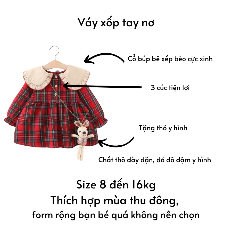 Váy đỏ thu đông mặc Noel và Tết cực xinh cho bé từ 7 đến 16kg