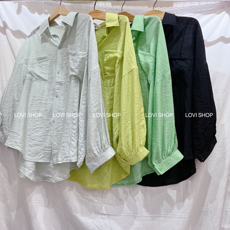 Áo sơ mi cánh dơi caro 2 túi form rộng nhiều màu Lovi