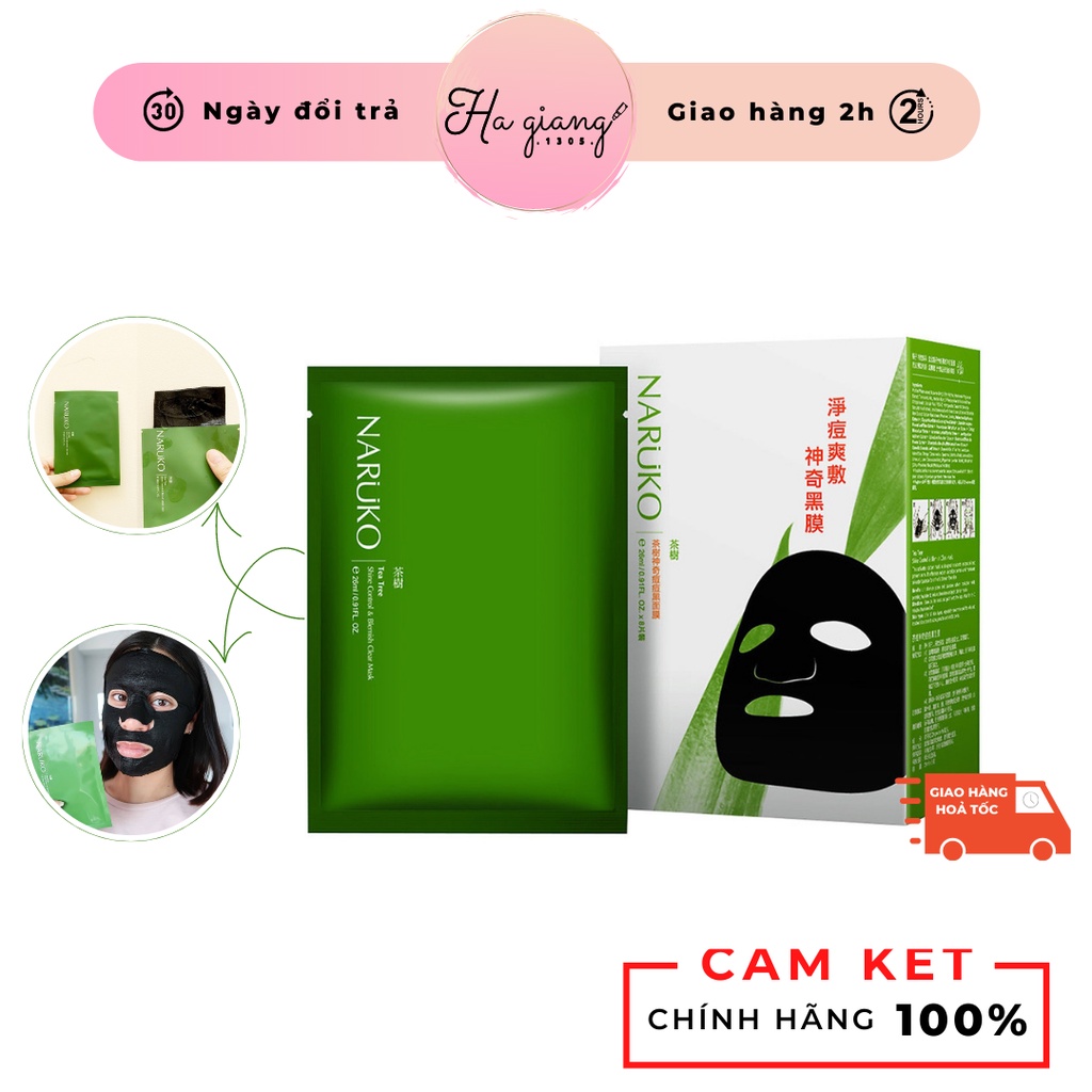 Mặt nạ tràm trà Naruko Tea Tree Shine Control &amp; Blemish Clear Mask giảm viêm mụn, hỗ trợ hết mụn, sáng da