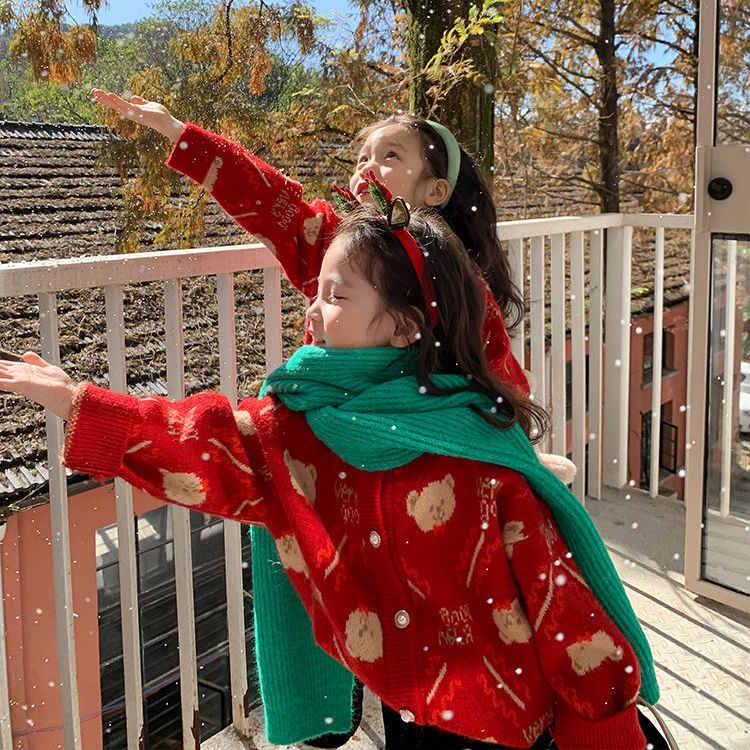 Áo Khoác Cardigan Len Lông Cừu Dày Dặn Phong Cách Phương Tây Thời Trang Mùa Đông Hàng Năm 2021 3MKQ Dành Cho Bé Gái