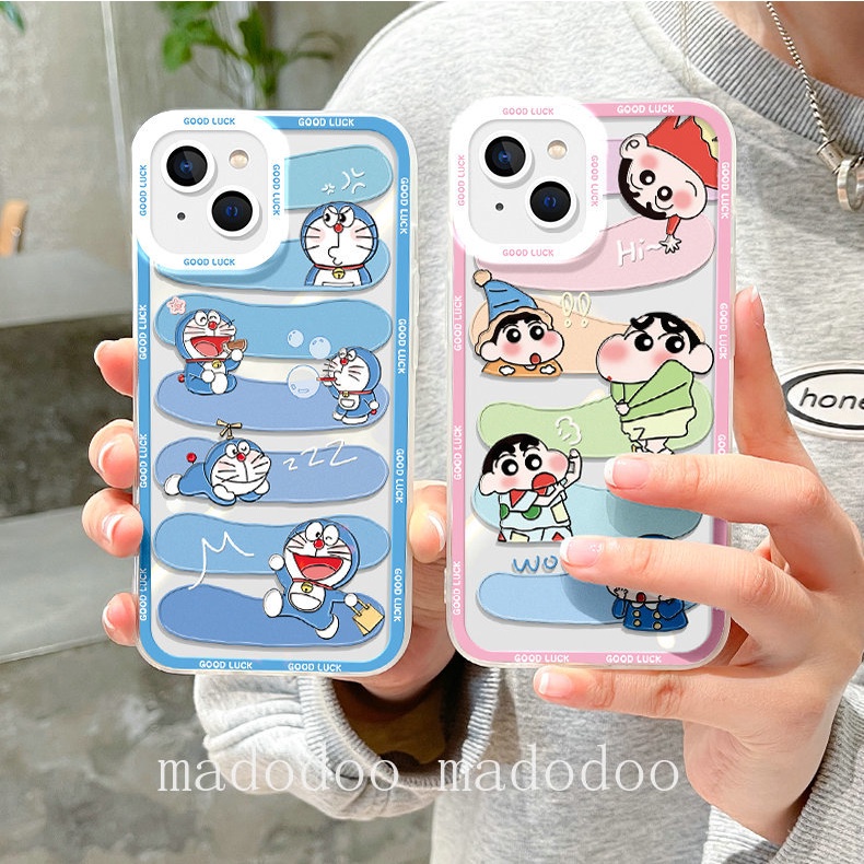 OPPO A76 A96 A54 A15 A16 A15S A53 A33 A52 A72 A92 A31 A77S A57 2022 A77 A55 A74 A95 A94 A93 A16S A16K A16E A1K A3S A9 A5 2020 A7 A5S A12 A11K Reno 8Z 7Z 4F 5F 8 5 4G 5G F11 F9 Reno6 Cute Cartoon Doraemon Label Clear Soft Phone Case Full Back Cover STD 32