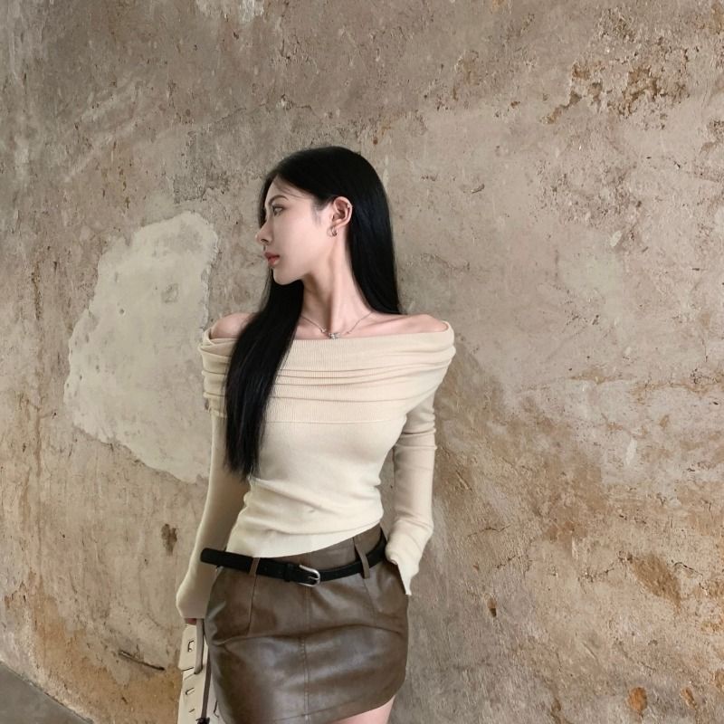 Áo Thun COZOK Tay Dài Lệch Vai Dáng Ôm Gợi Cảm Thời Trang Cổ Điển Dành Cho Bạn Nữ