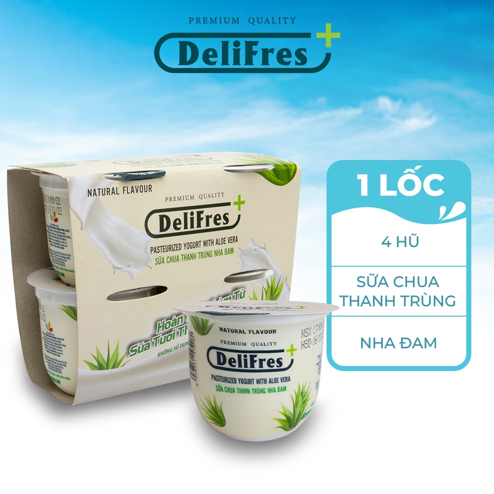 Sữa Chua Thanh Trùng DeliFres+ Vị Nha Đam | 1 Lốc x 4 Hũ - 80gram