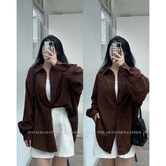 Áo sơ mi nhung tăm hai màu vintage - sơ mi phong cách hàn quốc mixmatch mọi outfit