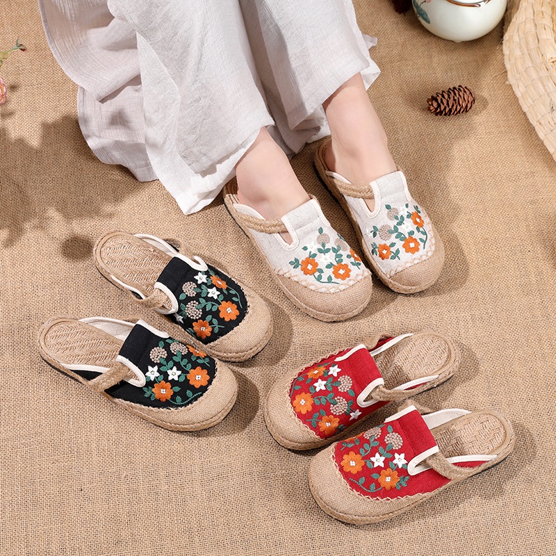 Giày Vải Lanh Thoáng Khí Thêu Họa Tiết Dân Tộc Phong Cách Mới Mùa Hè 2022 T-21 Cho Nữ A7