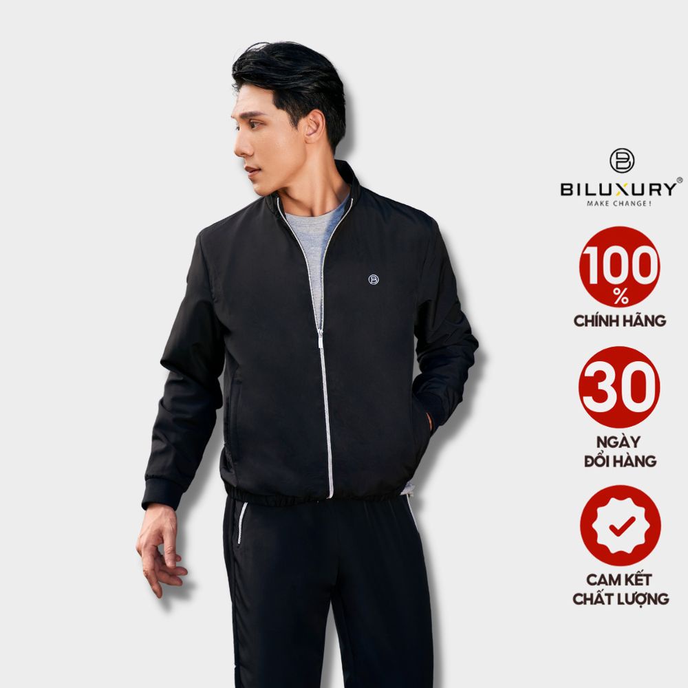 Bộ thể thao nam Biluxury 6AGBT003DEN bộ khoác gió chất liệu cao cấp chống nhăn nhàu phom dáng thể thao khỏe khoắn