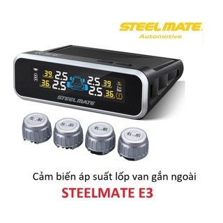 Cảm biến áp suất lốp Steelmate E3 van ngoài TPMS màn pin năng lượng mặt trời ren kim loại đồng dễ dàng lắp đặt