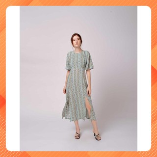 Đầm xẻ tà nữ YV LE & CO vải lụa chấm bi thanh lịch