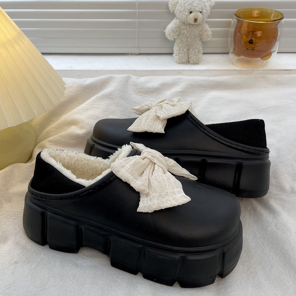 Giày loafer chống thấm nước đế dày giày bông giữ ấm lót nhung dày dặn thu đông năm 2022 cho nữ xỏ chân giày đi tuyết