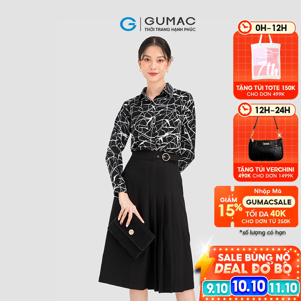 Áo sơ mi nữ GUMAC nhiều màu tay dài phối họa tiết độc lạ AC08034