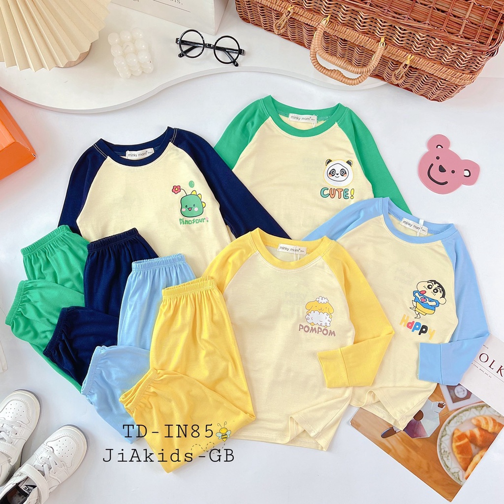 Bộ tay dài Minky Mom thun lạnh alibaba size 8-28kg in hình đáng yêu cho bé trai bé gái- Voi kids sho