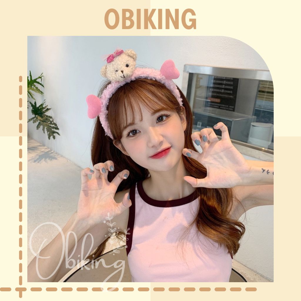 Băng đô bờm tóc hình gấu nâu kèm trái tim siêu dễ thương