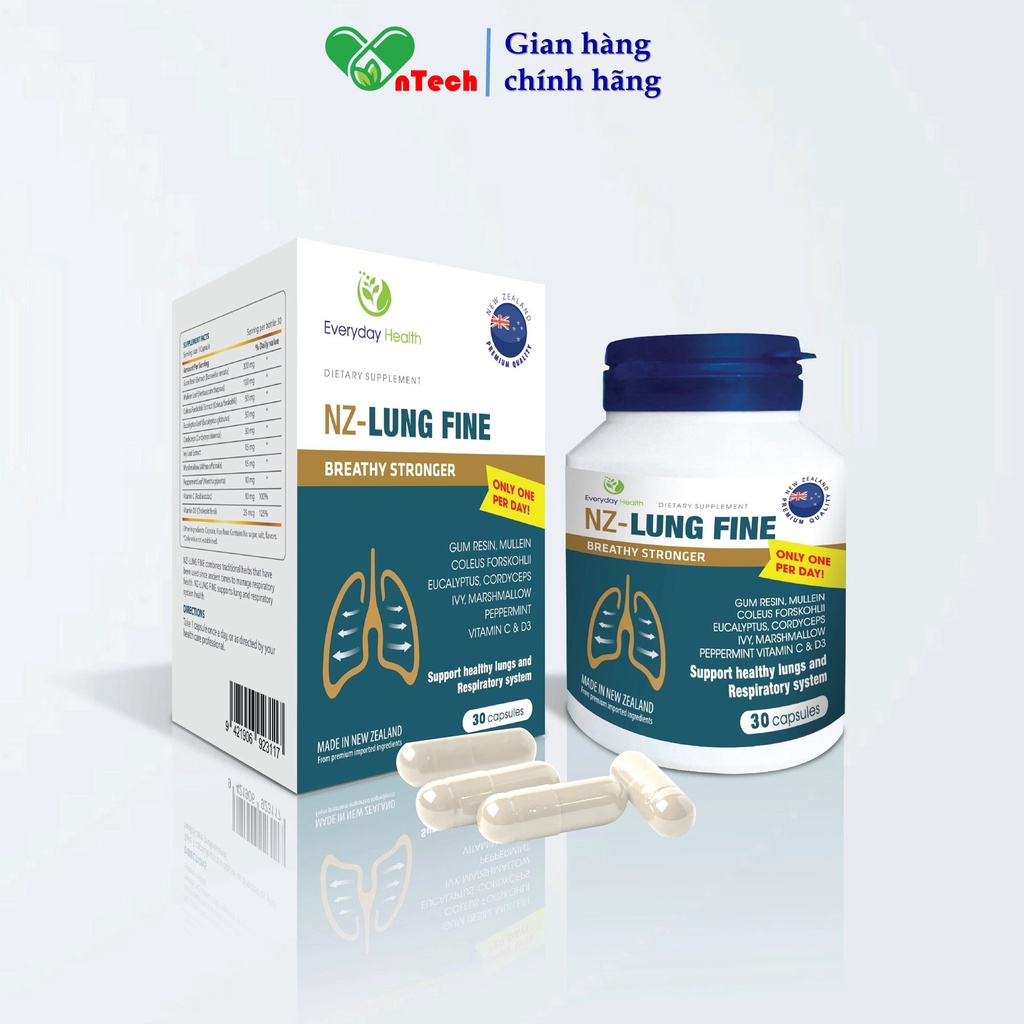 Bổ phổi Everyday health NZ-LUNGFINE hỗ trợ chức năng phổi tăng cường sức đề kháng đường hô hấp hộp 30 viên