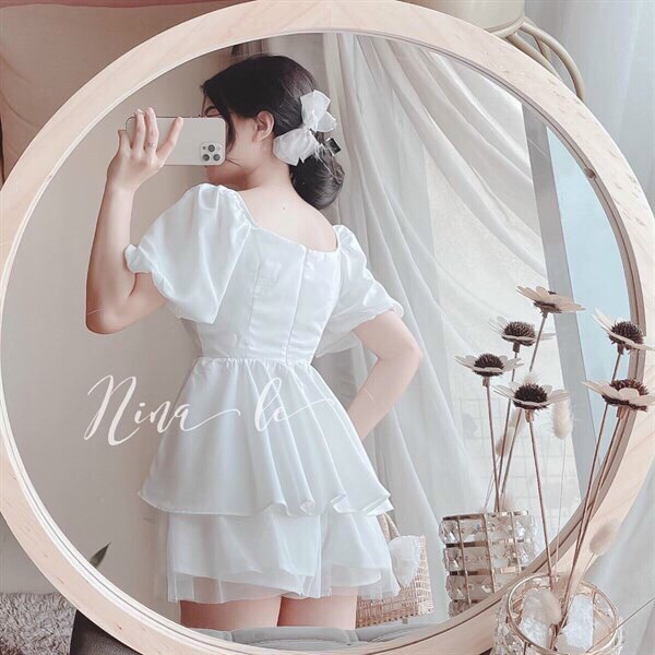 [11.11 Sale Freeship] Set bộ đùi nữ babydoll lưới tay ngắn phồng,set áo cổ vuông ôm eo mix quần short lưới hai lớp mtb