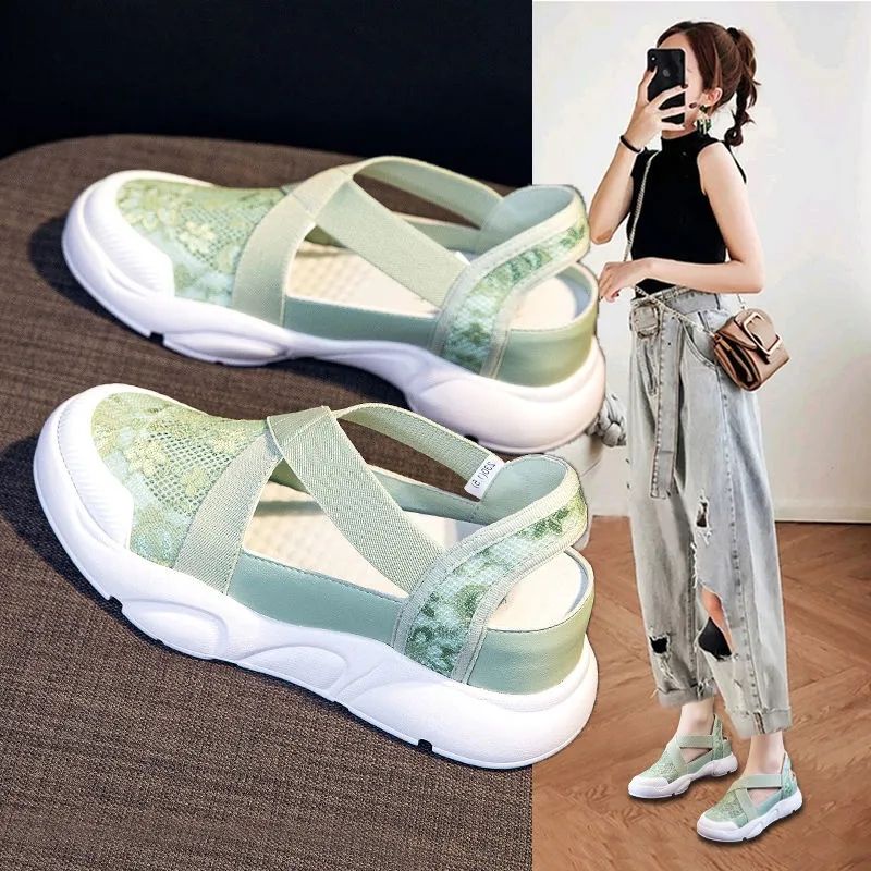 Giày Sandal Đế Dày Thiết Kế Một Hàng Lỗ Thoáng Khí Thời Trang Cho Nữ