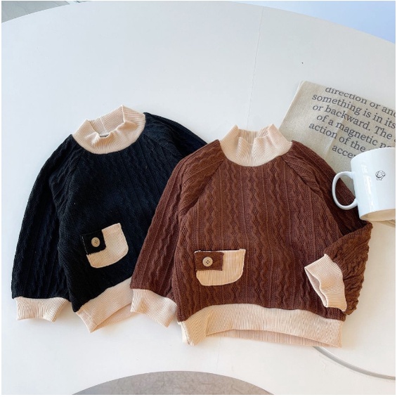 Áo len dài tay cao cổ phong cách Hàn Quốc ALG-BE KOREA cho bé trai bé gái size 7-25kg