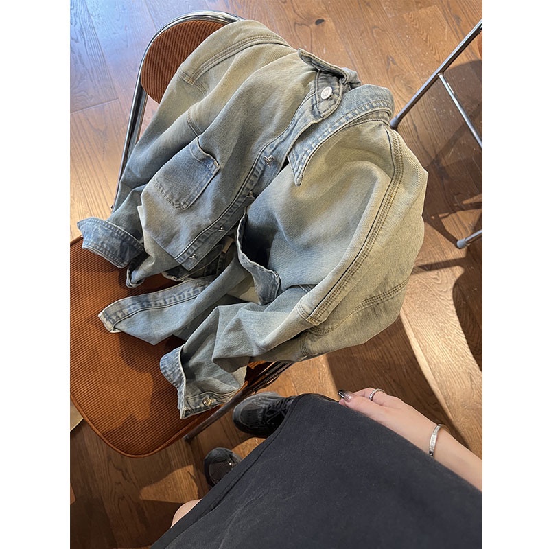 Sr Áo Khoác Denim Mỏng Dáng Rộng Thời Trang Mùa Thu 2022 Phong Cách Mới Cho Nữ