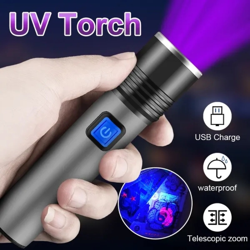 Đèn Pin uv 395nm Chống Thấm Nước Có Thể Sạc Lại Bằng Cổng usb Cho Đi Vệ Sinh / Đi Vệ Sinh Màu Đen