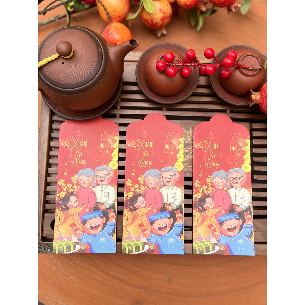 Sét 12 Bao Lì Xì TẾT THIẾT KẾ đặc sắc - Hình xuân sum vầy - Giấy C150 cán mờ in sắc nét