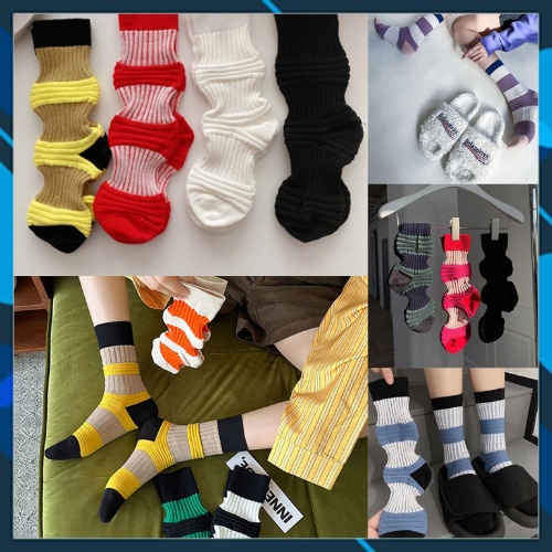 Tất Vớ Nhúng Cổ Cao Kiểu Dáng Đèn Lồng INS Cổ Cao Street Đường Phố Phong Cách Nhật Unisex Nhiều Màu Bít Tất Gân Nhật Bản