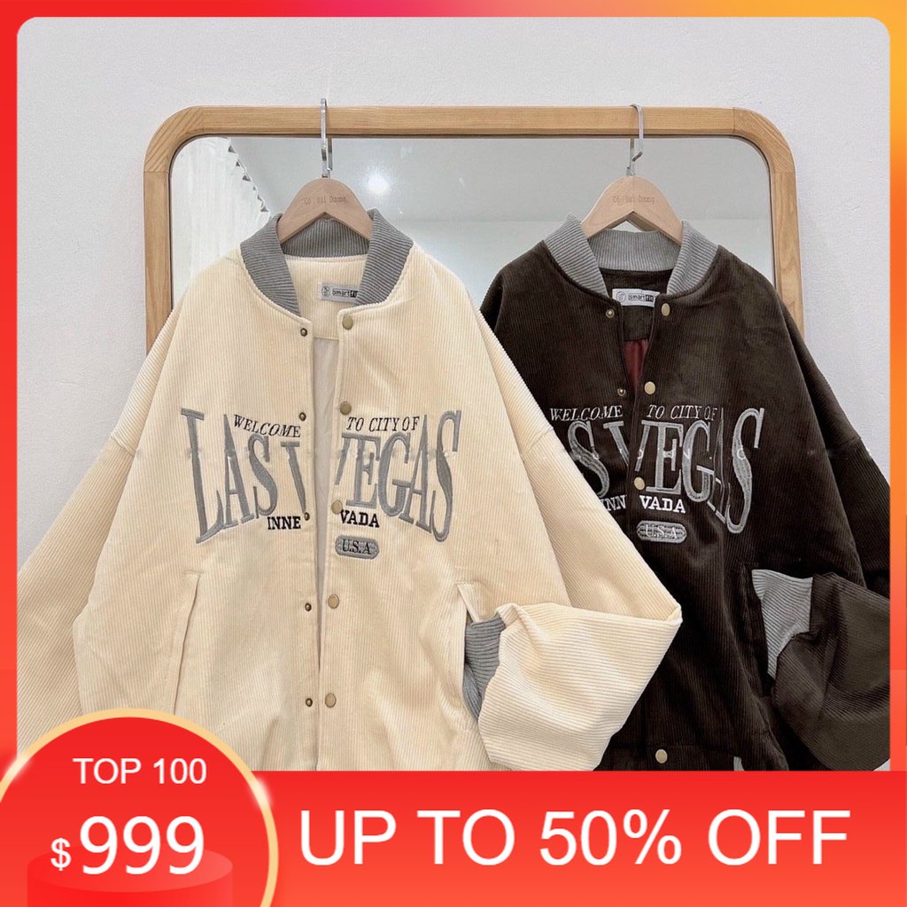 Áo khoác bomber Unisex LASVEGAS chất nhung tăm thêu LOGO ,form rộng 2 lớp đẹp cho nữ,nam