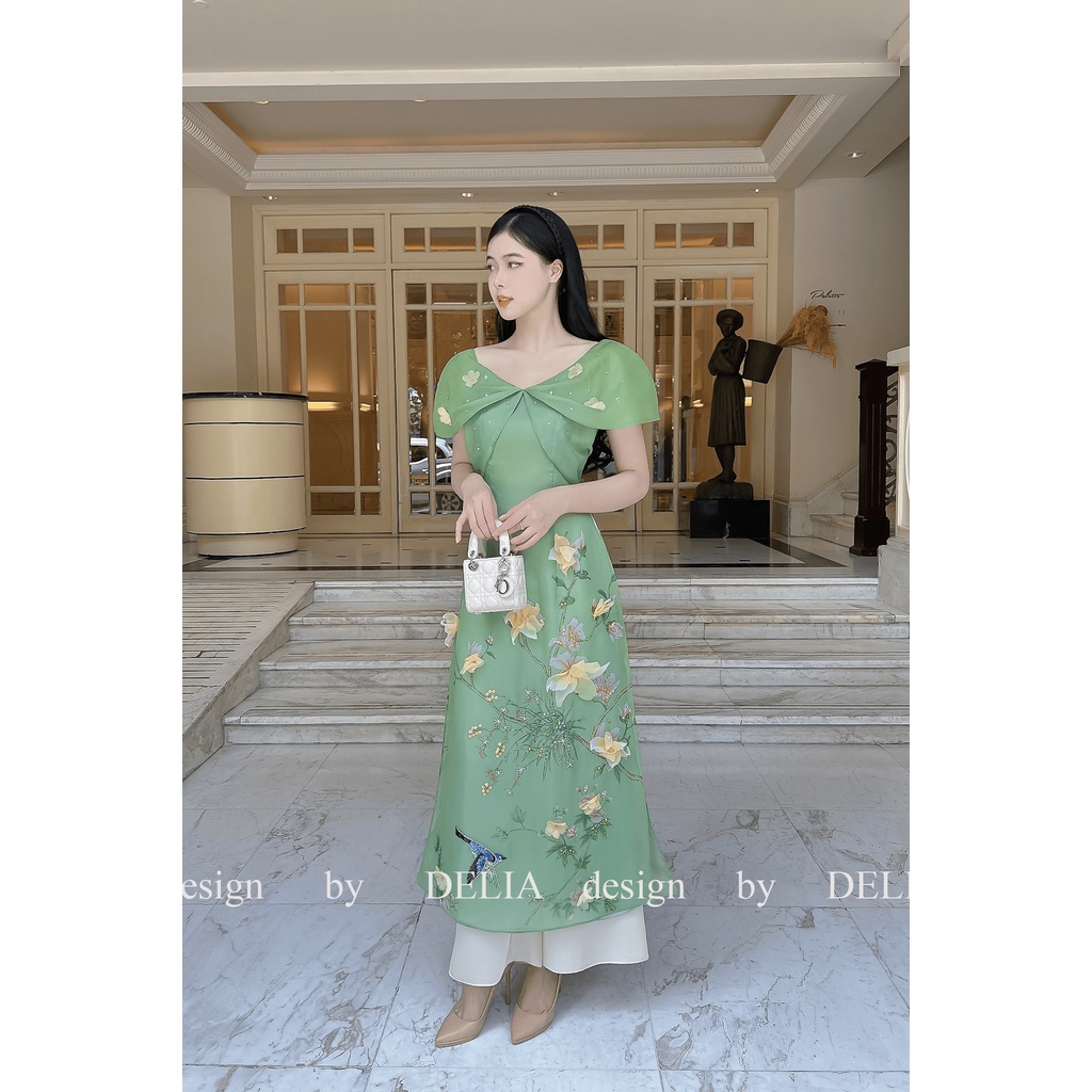 Áo Dài Cách Tân Thiết Kế Cao Cấp Delia Cát Tiên Tơ Organza Đính Kết