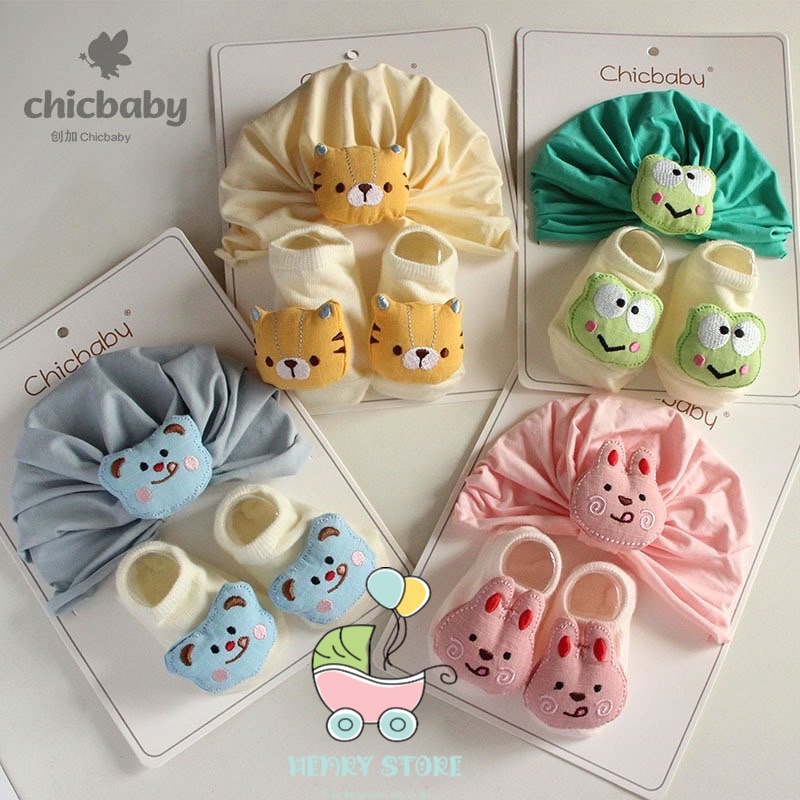 Set Mũ Turban Kèm Tất Len Hình Thú Chicbaby cho bé Sơ Sinh Đến 6 Tháng