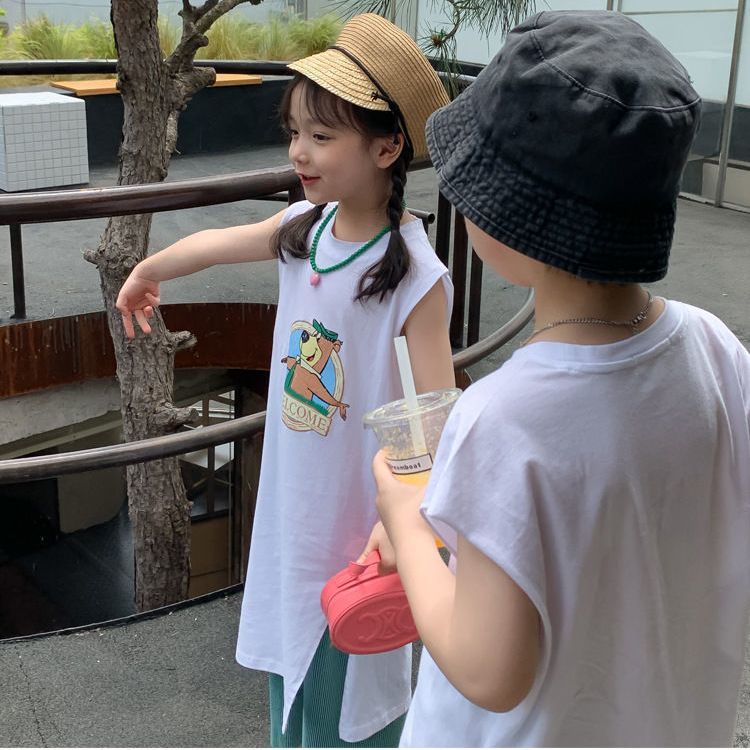 Đầm Không Tay Cổ Tròn In Hình Hoạt Hình Thời Trang Mùa Hè Dành Cho Bé Gái