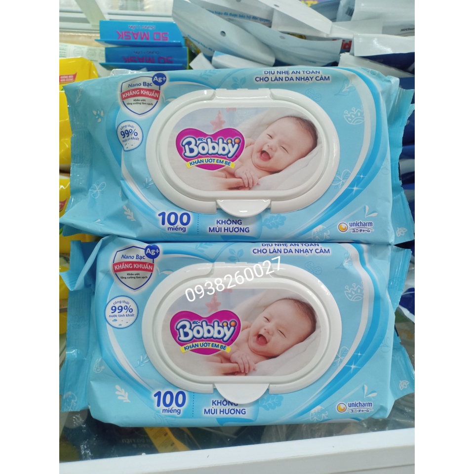Khăn ướt Bobby không mùi 100 tờ và 80 tờ