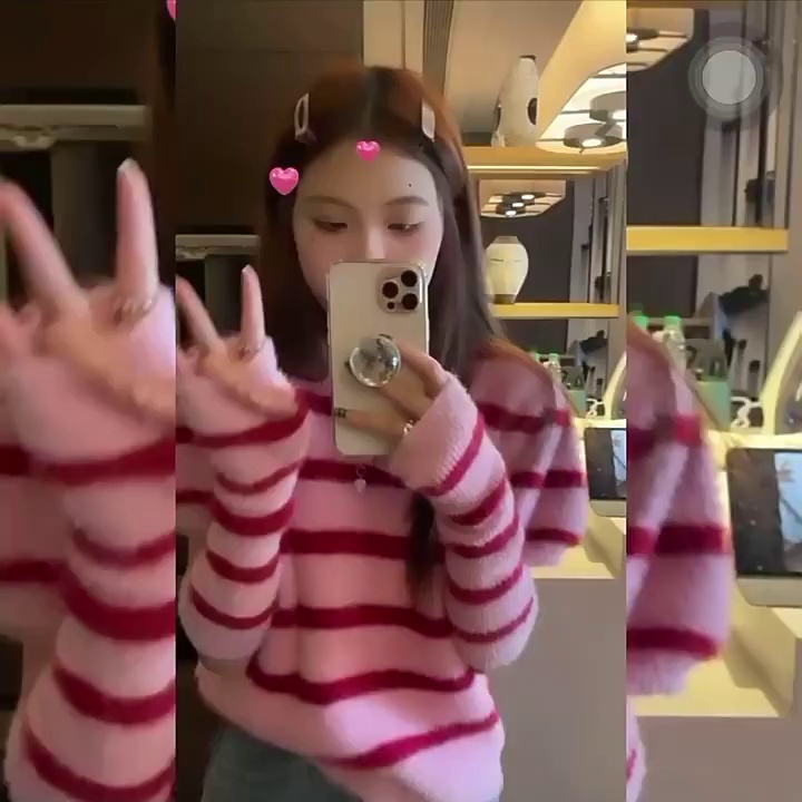 Áo sweater DIDIKA tay phồng ngắn dáng rộng họa tiết kẻ sọc thời trang thu đông cao cấp cho nữ