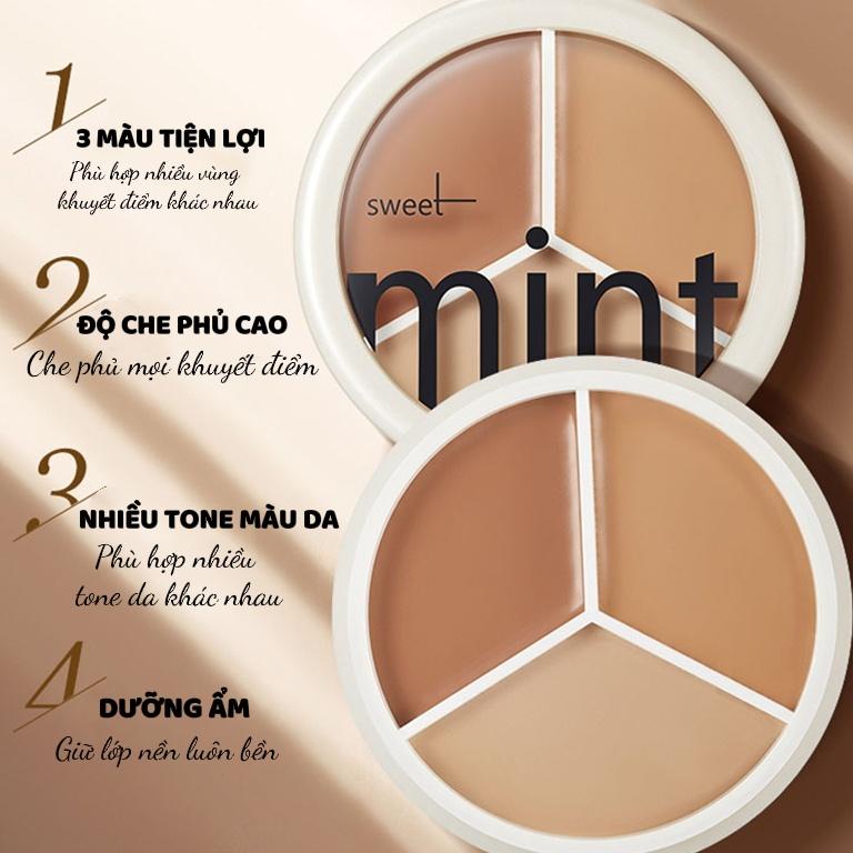 Bảng che khuyết điểm đa năng 3 màu SWEET MINT concealer mỏng nhẹ tự nhiên che phủ tốt