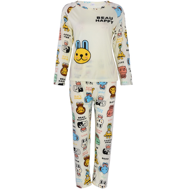 Bộ Đồ Ngủ Tay Dài In Họa Tiết Thỏ Hoạt Hình Dễ Thương Cho Nữ
