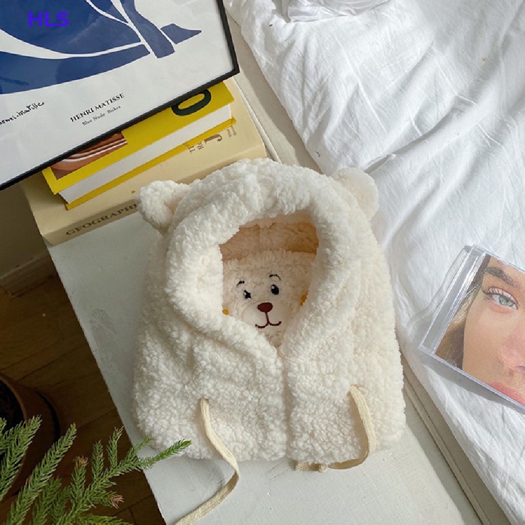 Mũ Trùm Đầu Kiêm Khăn Choàng Cổ Giữ Ấm Chống Gió Hình Tai Gấu Dễ Thương