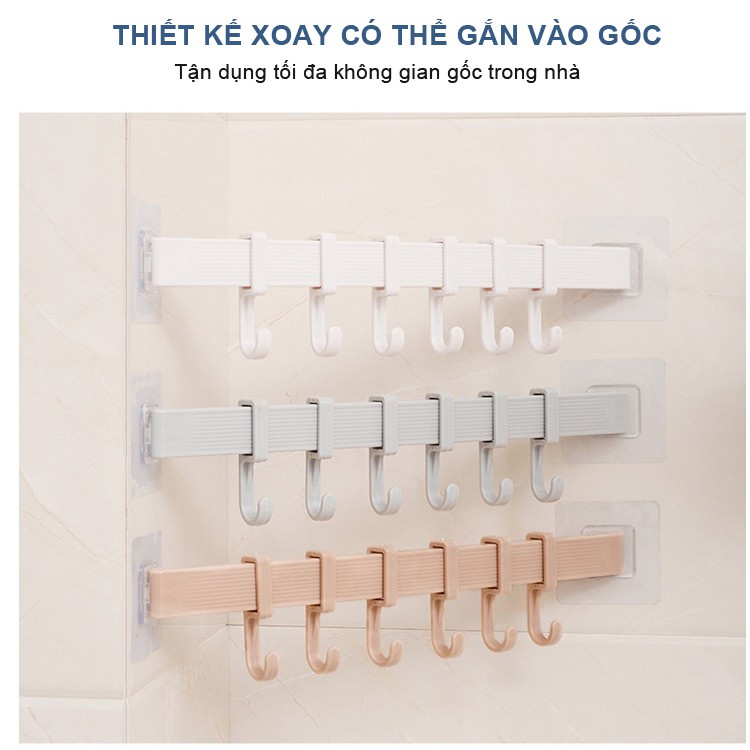 Thanh treo 6 móc dán nhà tắm nhà bếp siêu dính