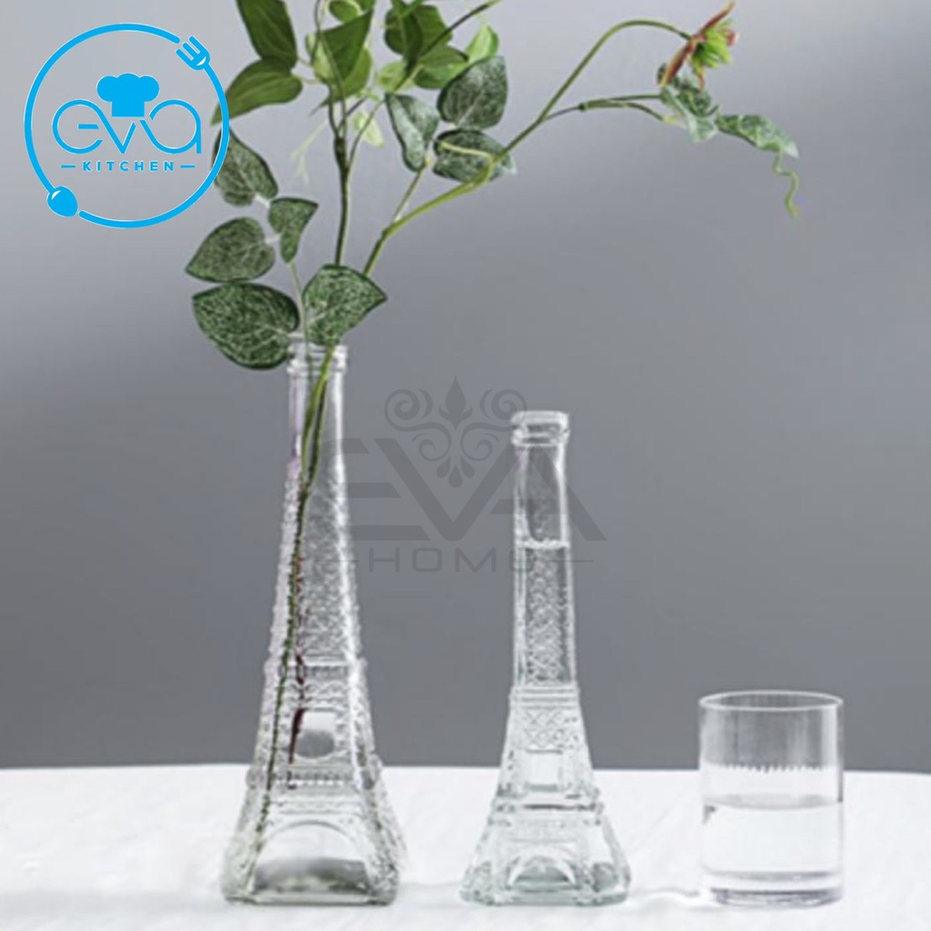 Bình Bông Lọ Hoa Thủy Tinh Decor Mẫu Hình Tháp Paris Middle Size Tặng Kèm Dây Bố Tự Trang Trí
