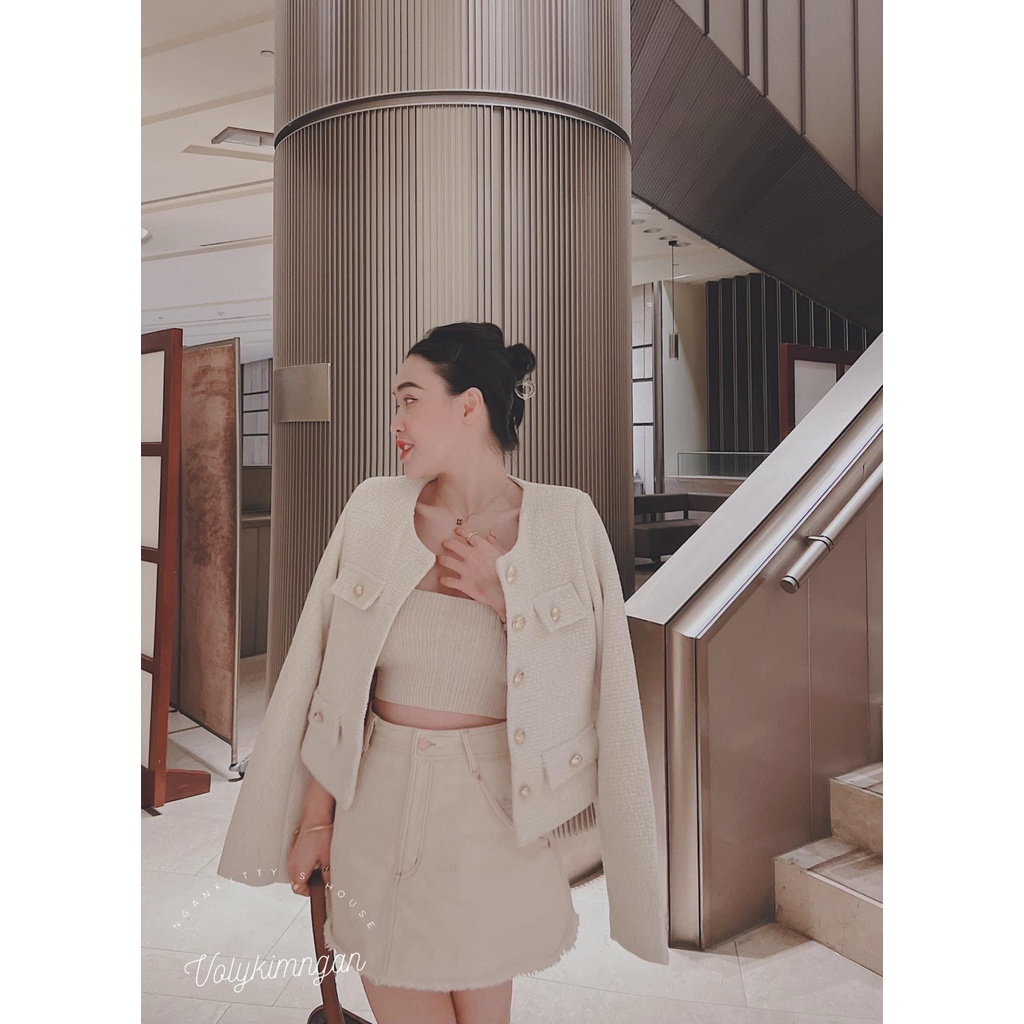 Áo khoác dạ color nút vàng