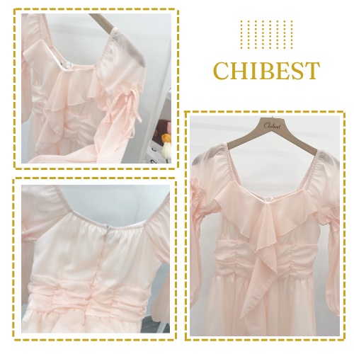 Đầm xòe tơ ánh kim bèo ngực phong cách tiểu thư CHIBEST  HDB1011