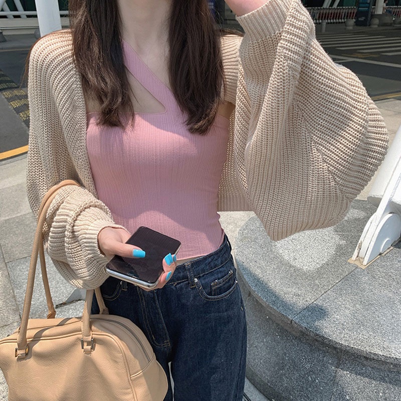 Áo Khoác cardigan Dệt Kim Tay Dài Phong Cách Thời Trang Hàn Quốc Cho Nữ