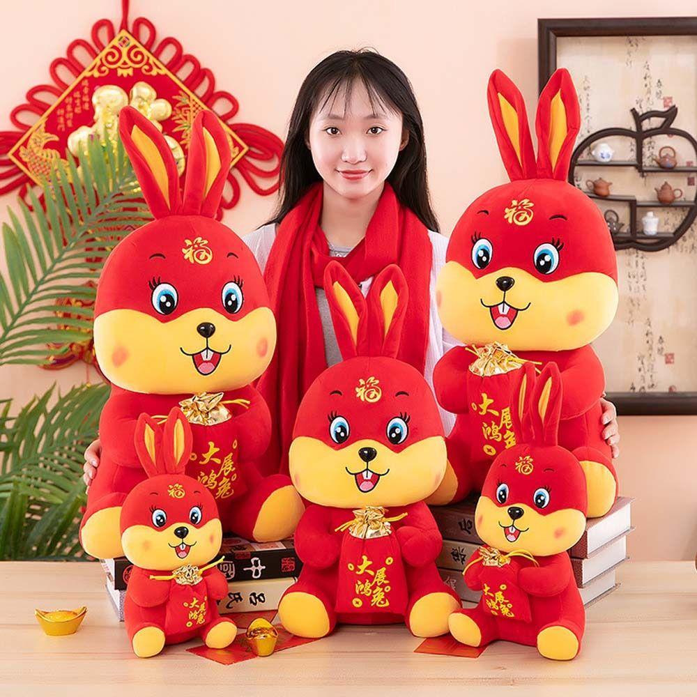 Thỏ Nhồi Bông May Mắn Phong Cách Trung Hoa Dễ Thương Dùng Trang Trí Nhà Cửa