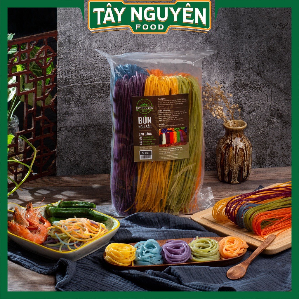 Bún Gạo Ngũ Sắc Cao Bằng - Eat Clean 1Kg - Thực dưỡng Healthy cho người ăn kiêng, giảm cân Tây Nguyên Food