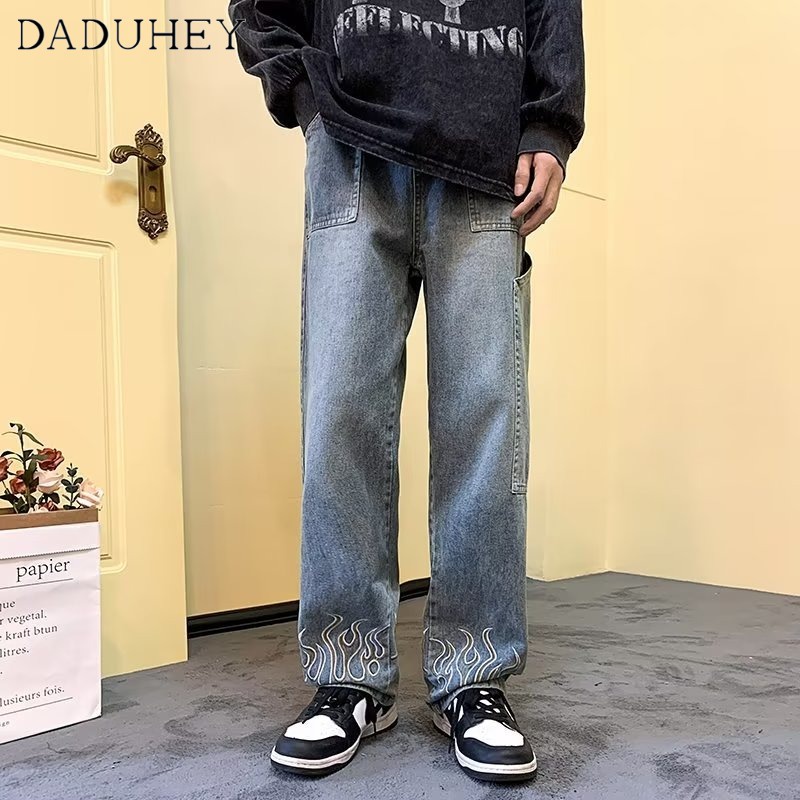 DaDuHey Men's American High Street Oversize Jeans Ins Fashion Brand Autumn Loose Straight Casual Pants
