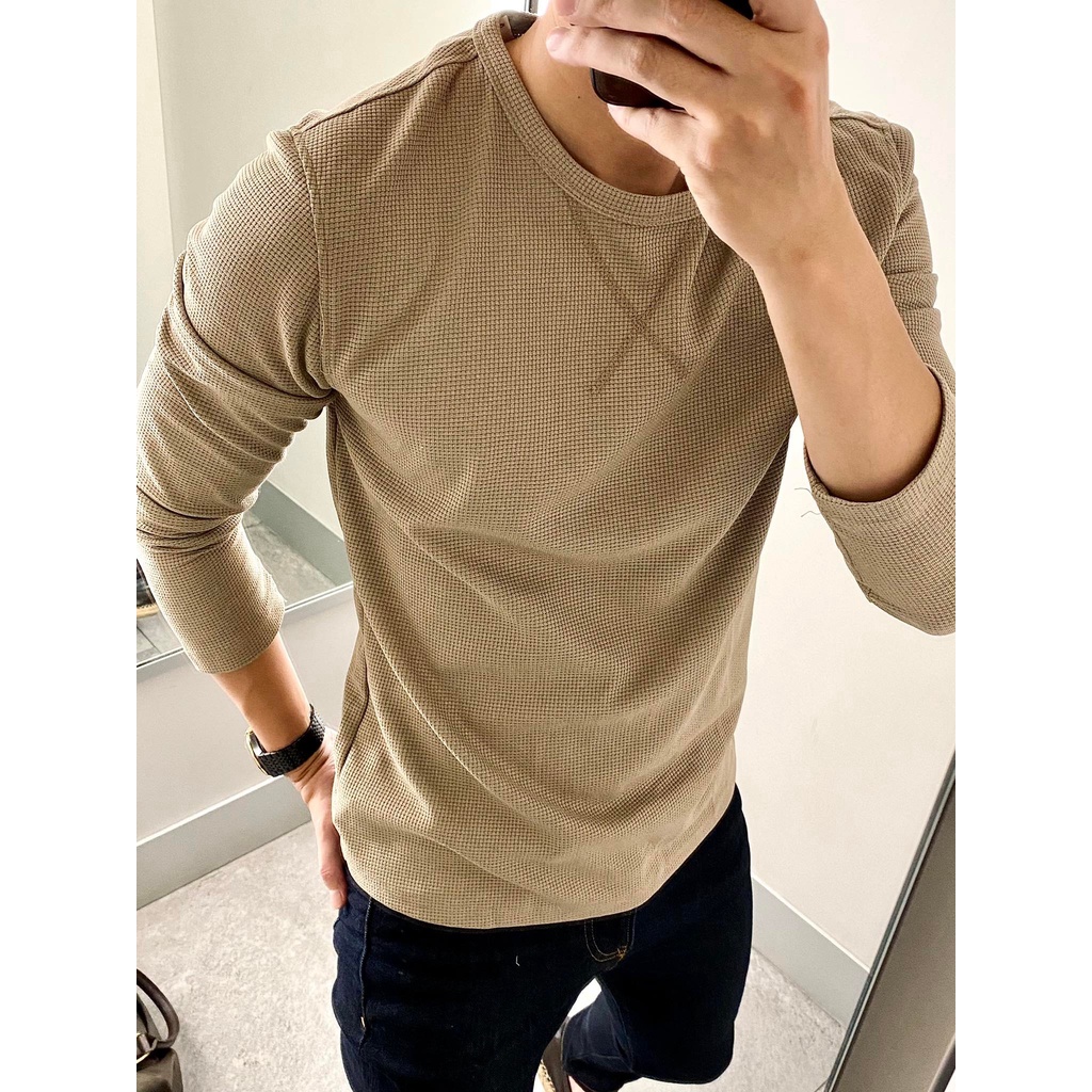 Áo Thun Dài Tay Dệt Ô Vuông