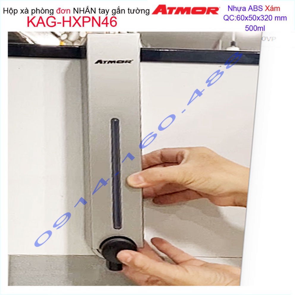 Hộp nhấn xà phòng Atmor KAG-HXPN46-Grey-Xám, bình xịt xà bông 500ml thiết kế sang trọng nhấn êm siêu bền