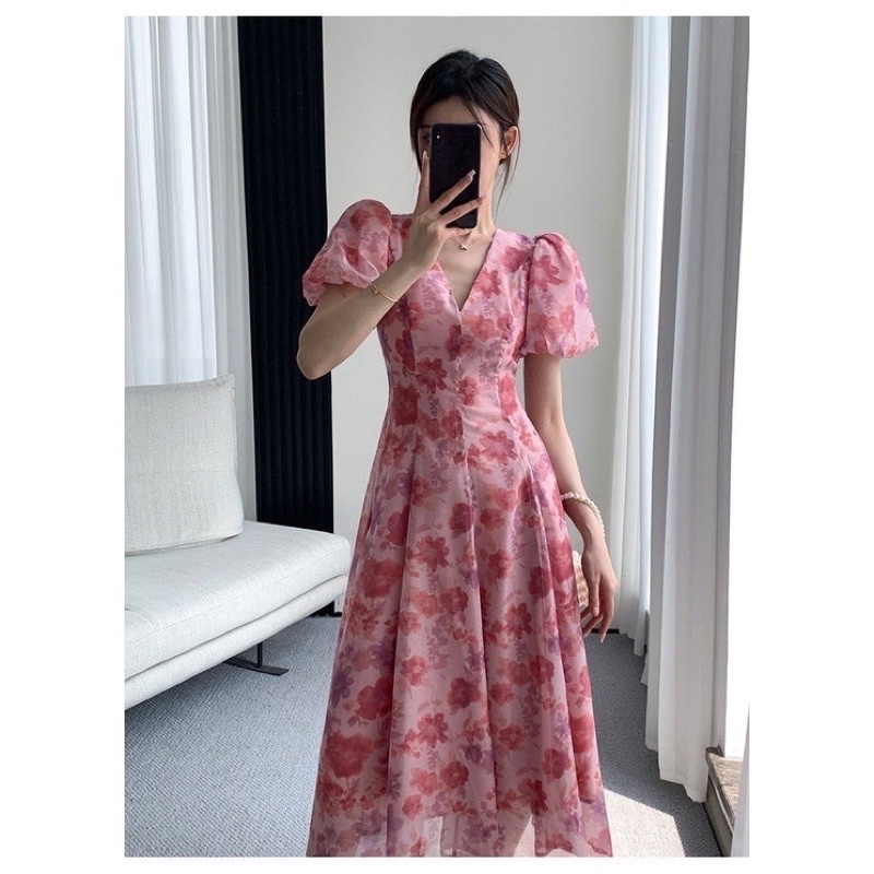 Váy hoa vintage kết viền cườm