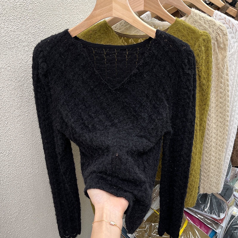 Áo Ren Cổ V Thời Trang Thu Đông Pháp Cao Cấp Dành Cho Nữ