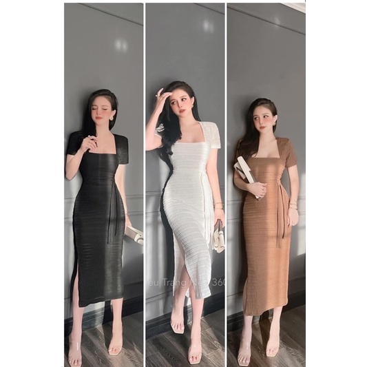 Đầm body cổ u tay ngắn xẻ đùi chất thun xốp đẹp thích hợp mặc đi làm đi chơi phù hợp với mọi phong cách🎀🎀🎀