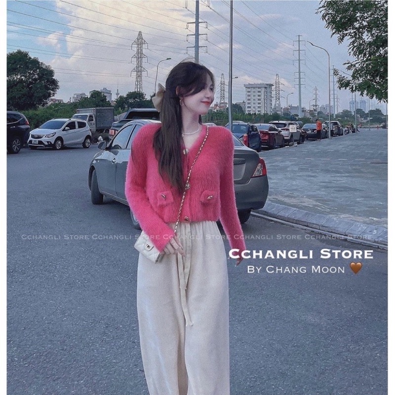 ÁO LEN LÔNG GÀI NÚT CỔ TIM 2 NẮP TÚI