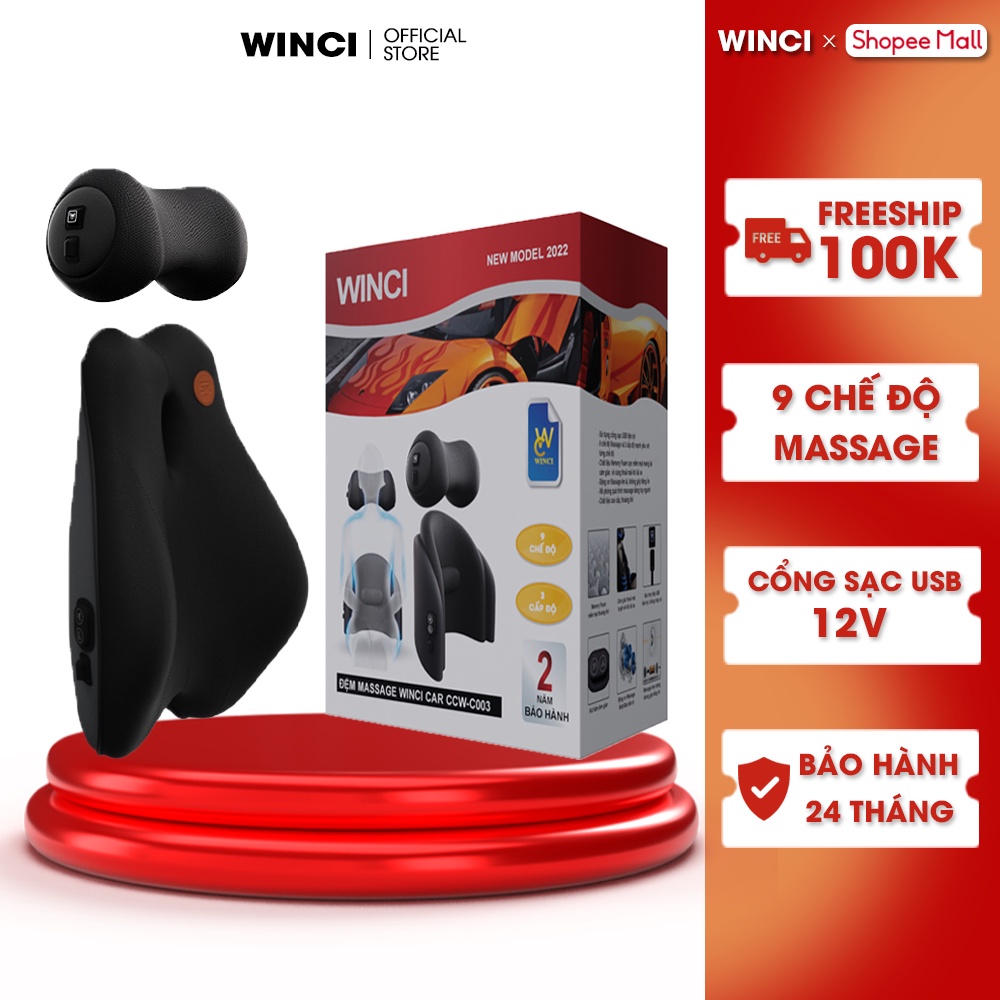 Gối và Đệm ghế xe ô tô Tích hợp Máy Massage Lưng Cổ Winci C004