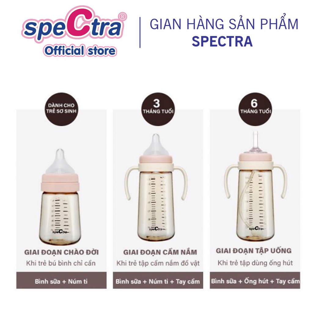 Bình sữa PPSU cổ rộng Spectra 260ml kèm núm ti size M/L/XL HÀN QUỐC