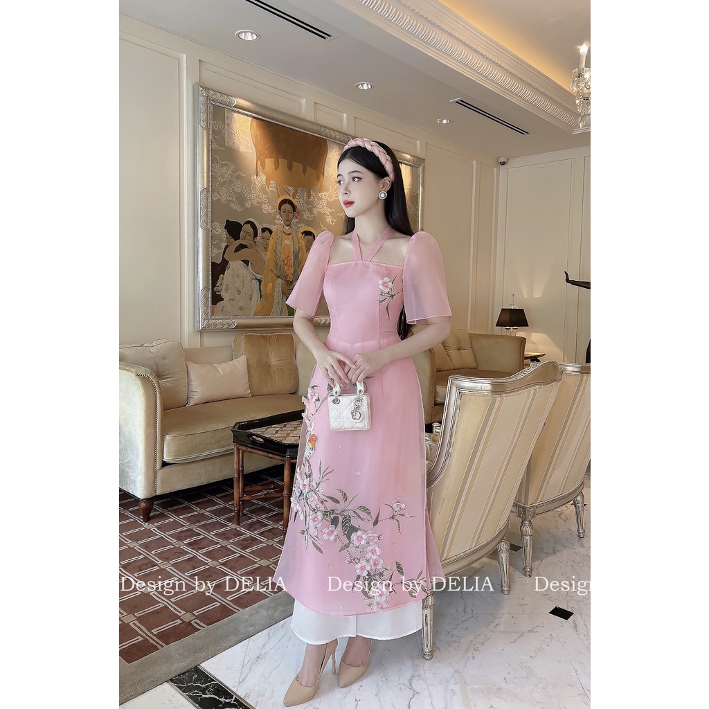 Áo dài cách tân thiết kế Ngọc Mai hồng - Áo dài Delia - D003